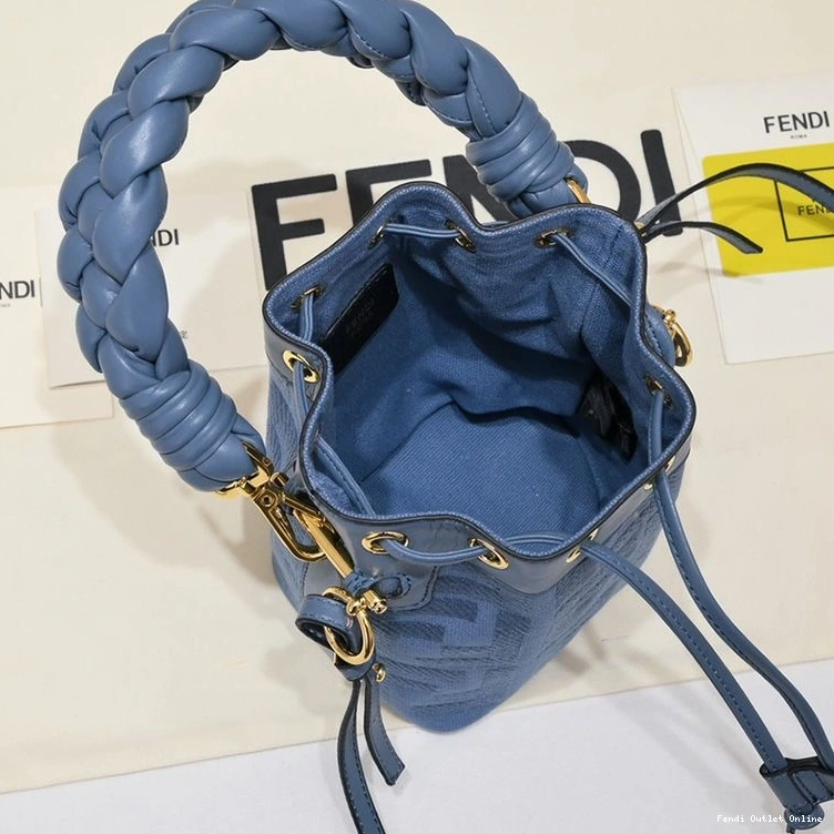 Affordable Bag Mon Fendi Canvas with In Blue Mini Motif Handle Woven Bucket FF Tresor 0808
